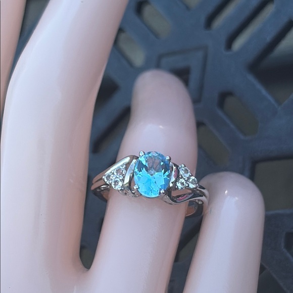 Genuine Natural 2.15 tcw Natural Blue & White Topaz Ring Sterling Silver Size 7 - Picture 3 of 14